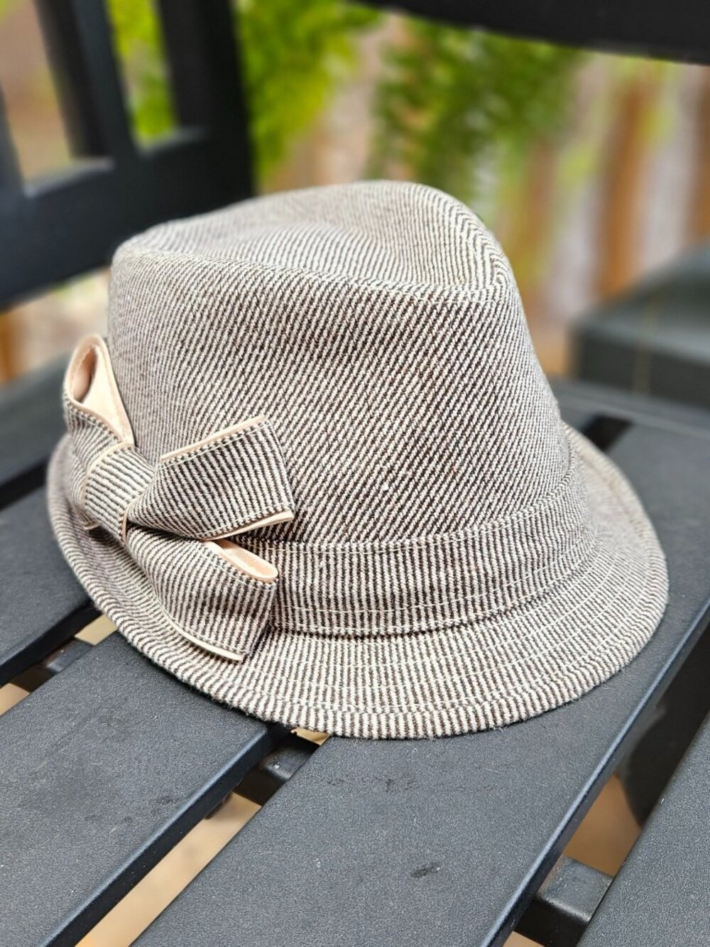 Brown & Beige Satin Lined Bow Fedora